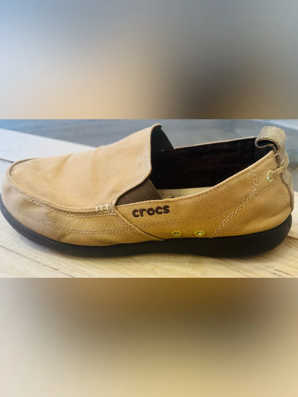 Crocs Canvas Slip On Loafers Khaki Brown Men’s Size 10 Casual Shoes